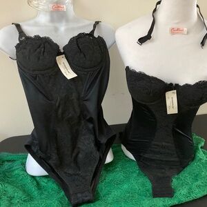 Wonderline 4 way push up strapless 32 B Black lace  underwire body shaper suit